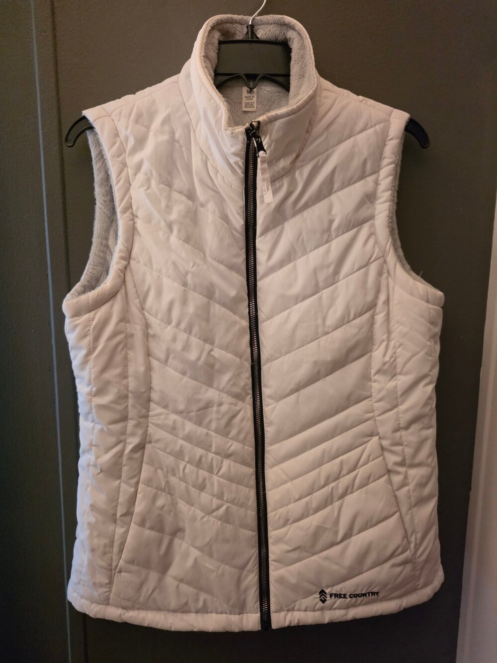 Free Country Medium White Quilted Vest with Gray Fleece Lining